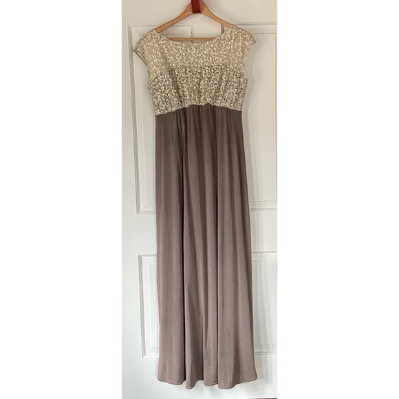 Tiffany Rose Mia Sequined Lace & Jersey Maternity Gown Dusky Truffle Brown 3 - Picture 3 of 7